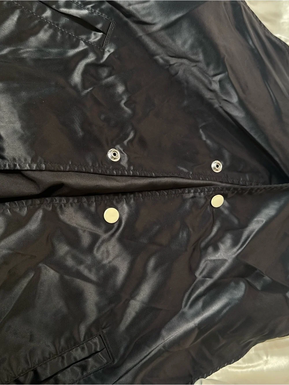H&M | Black Satin Varsity Bomber Jacket with Silver Sleeves | Size M